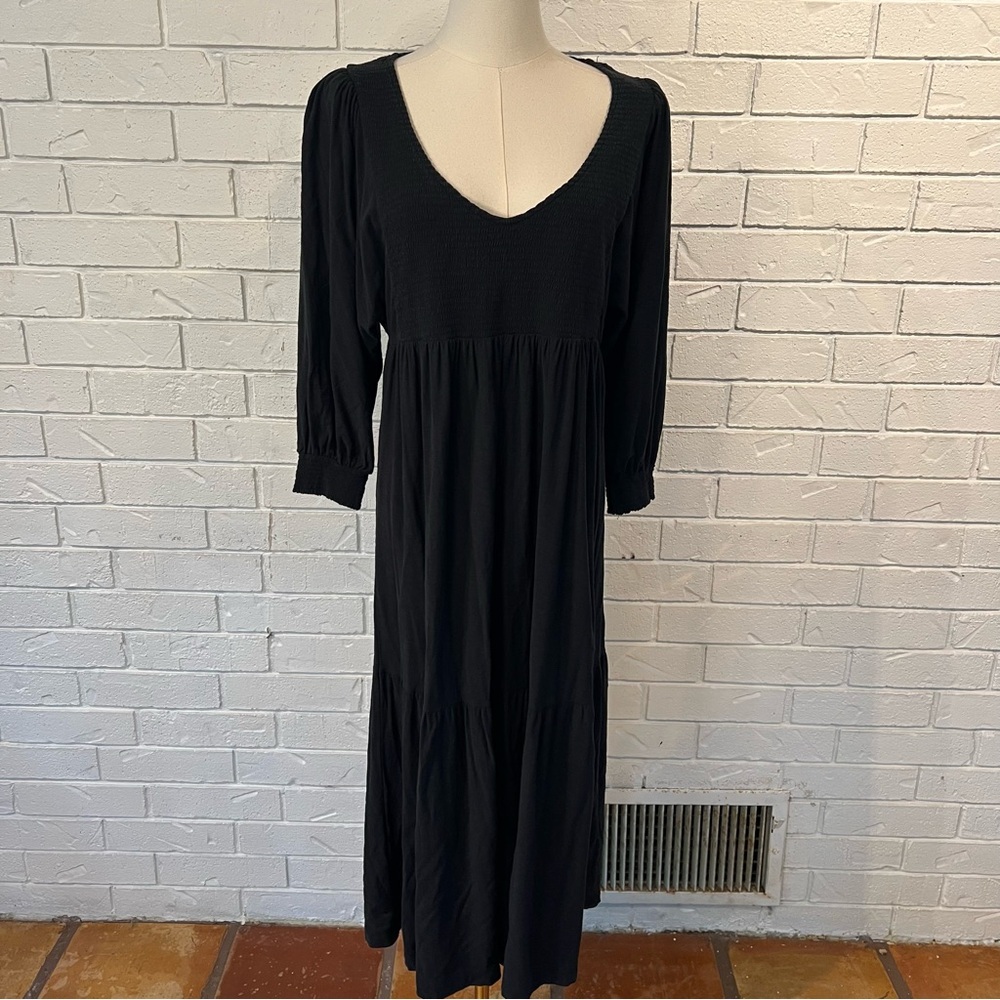 Nation LTD Black 100% Pima Cotton Tiered Midi Dress L